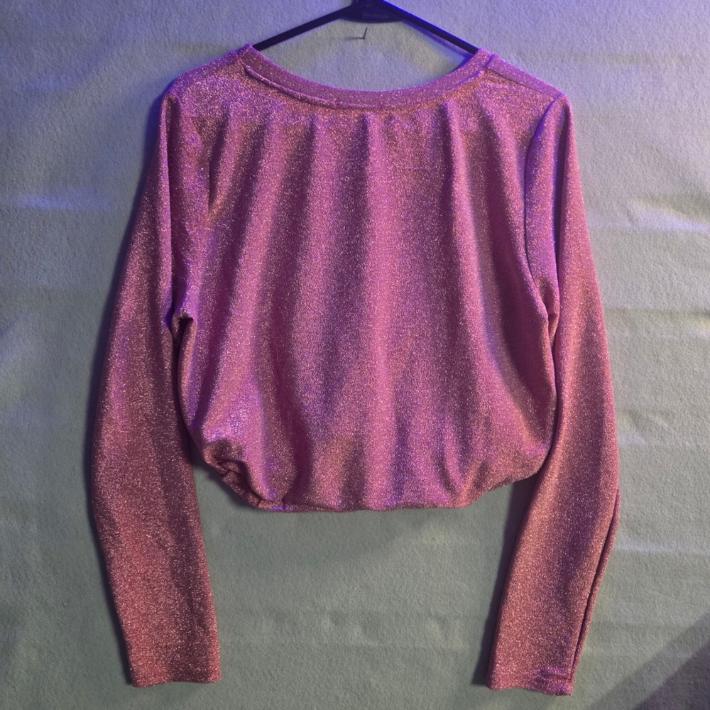 Heart & Hips Pink Metallic Glitter Twist Front Crop Top Long Sleeve XL JT30761L - Picture 5 of 8